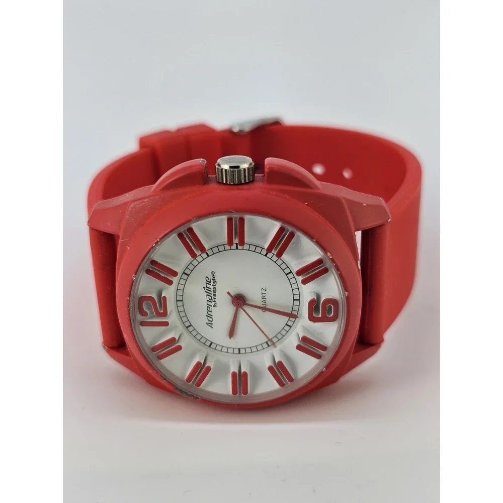 Freestyle Adrenaline Men Watch 40MM White Dial Red Plastic Bands‎ New Battery